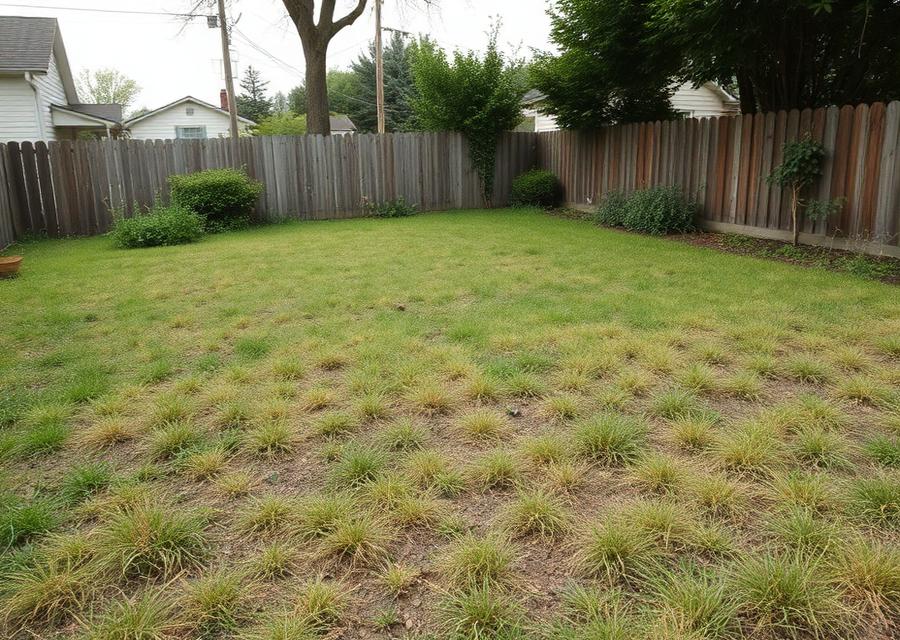 Overgrown yard before service
