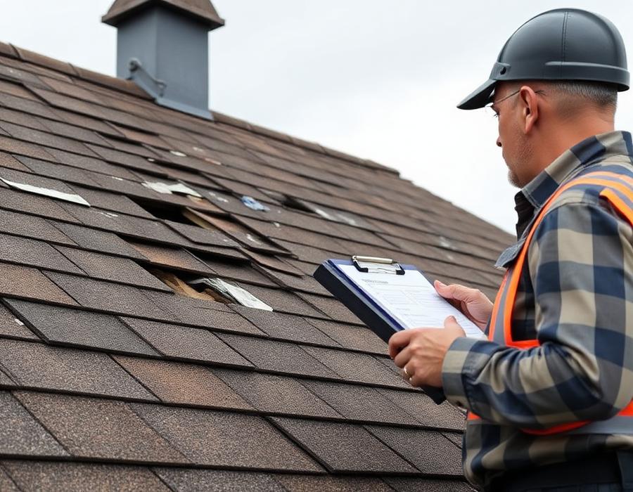 Contractor inspecting storm damage
